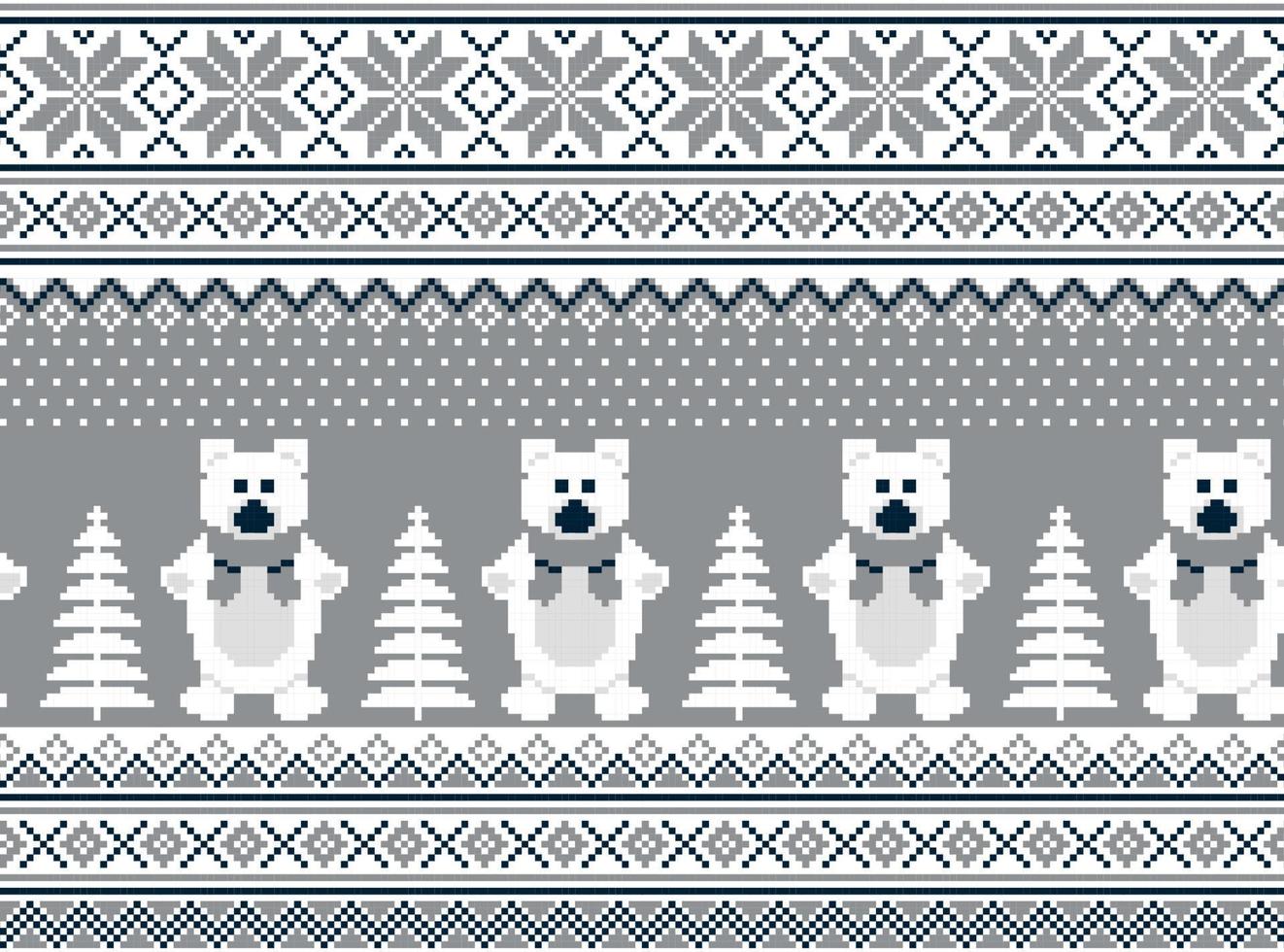 pixel de padrão de natal de ano novo em ilustração vetorial de ursos vetor