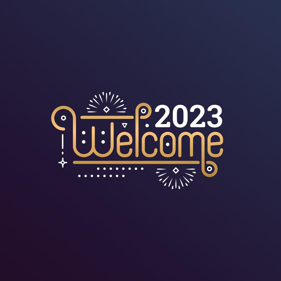 bem-vindo 2023 com estilo de tipografia de letras para ilustração vetorial de cartão de felicitações vetor