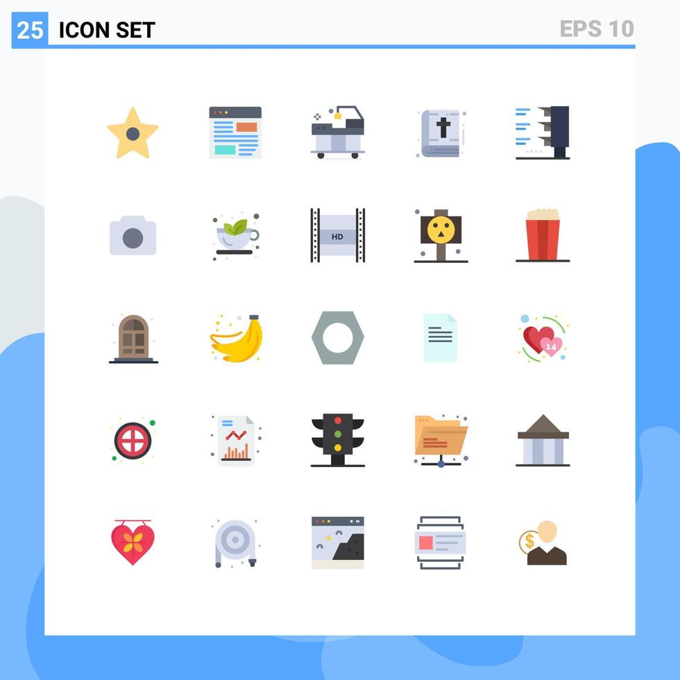 Pacote de cores planas de 25 interfaces de usuário de sinais e símbolos modernos de semáforos de ação de graças nota de cama bíblia editável elementos de design vetorial vetor