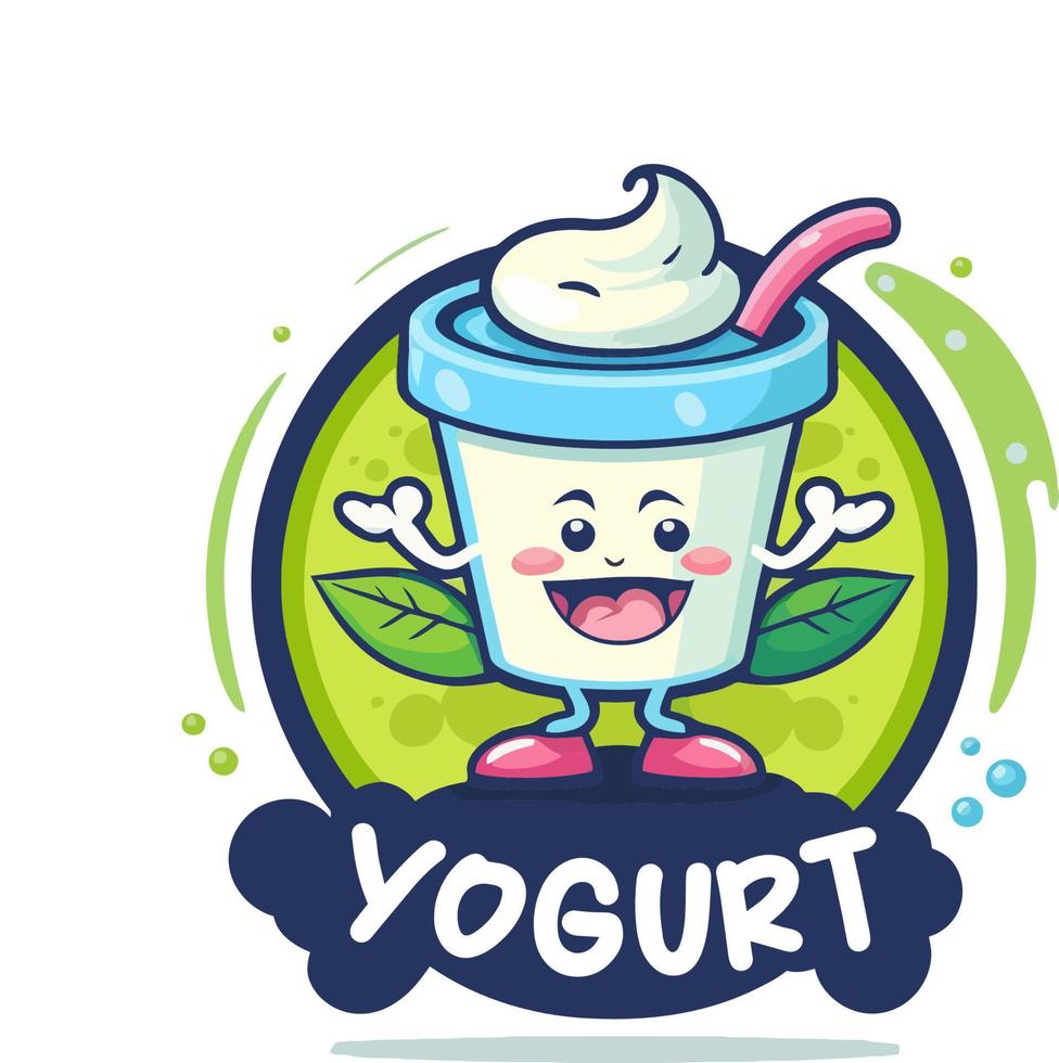 iogurte de frutas no logotipo da xícara mascote fofa sorvete gelato design de arte dos desenhos animados vetor