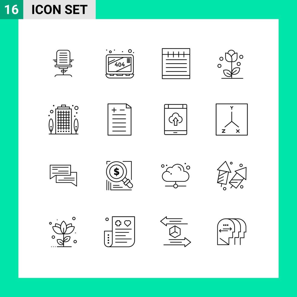 pacote de 16 sinais e símbolos de contornos modernos para mídia impressa na web, como apartamento, natureza, site, flor, flora, elementos de design vetorial editáveis vetor