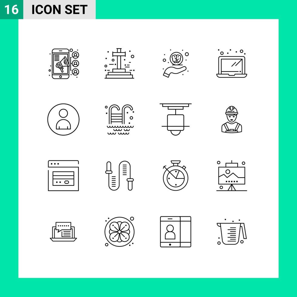 grupo de 16 descreve sinais e símbolos para elementos de design de vetores editáveis de computador portátil de mão humana