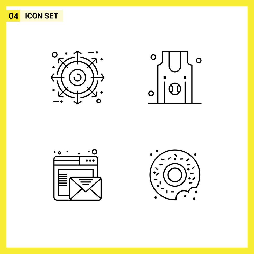 pacote de 4 cores planas de linhas preenchidas criativas de elementos de design de vetores editáveis on-line de produtos de e-mail externos