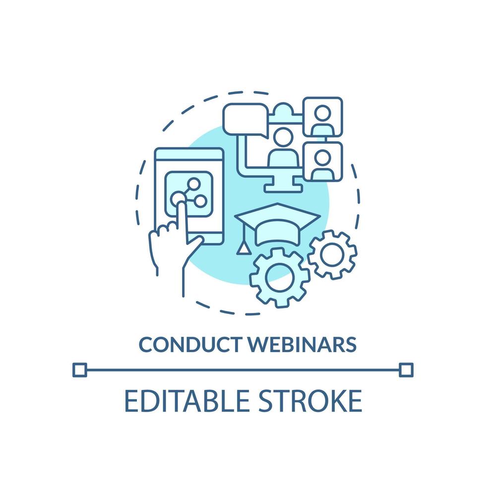 conduzir webinars ícone do conceito turquesa. construindo a ideia abstrata do programa de treinamento on-line ilustração de linha fina. desenho de esboço isolado. traço editável vetor