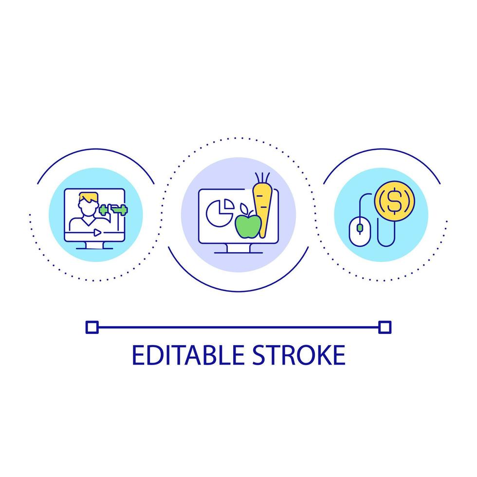 ícone do conceito de loop de tutoriais pagos de estilo de vida saudável vetor