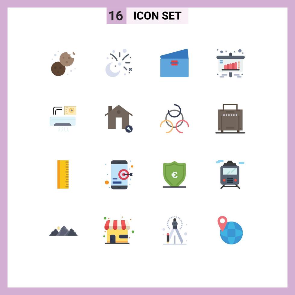 conjunto de cores planas de interface móvel de 16 pictogramas de gráficos de vendas, fogos de artifício, pacote editável de elementos de design de vetores criativos