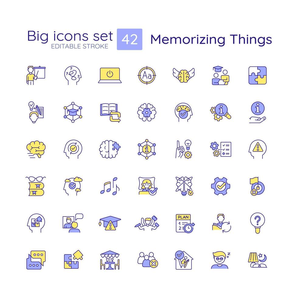 conjunto de ícones de cores rgb estratégias de coisas de memorização vetor