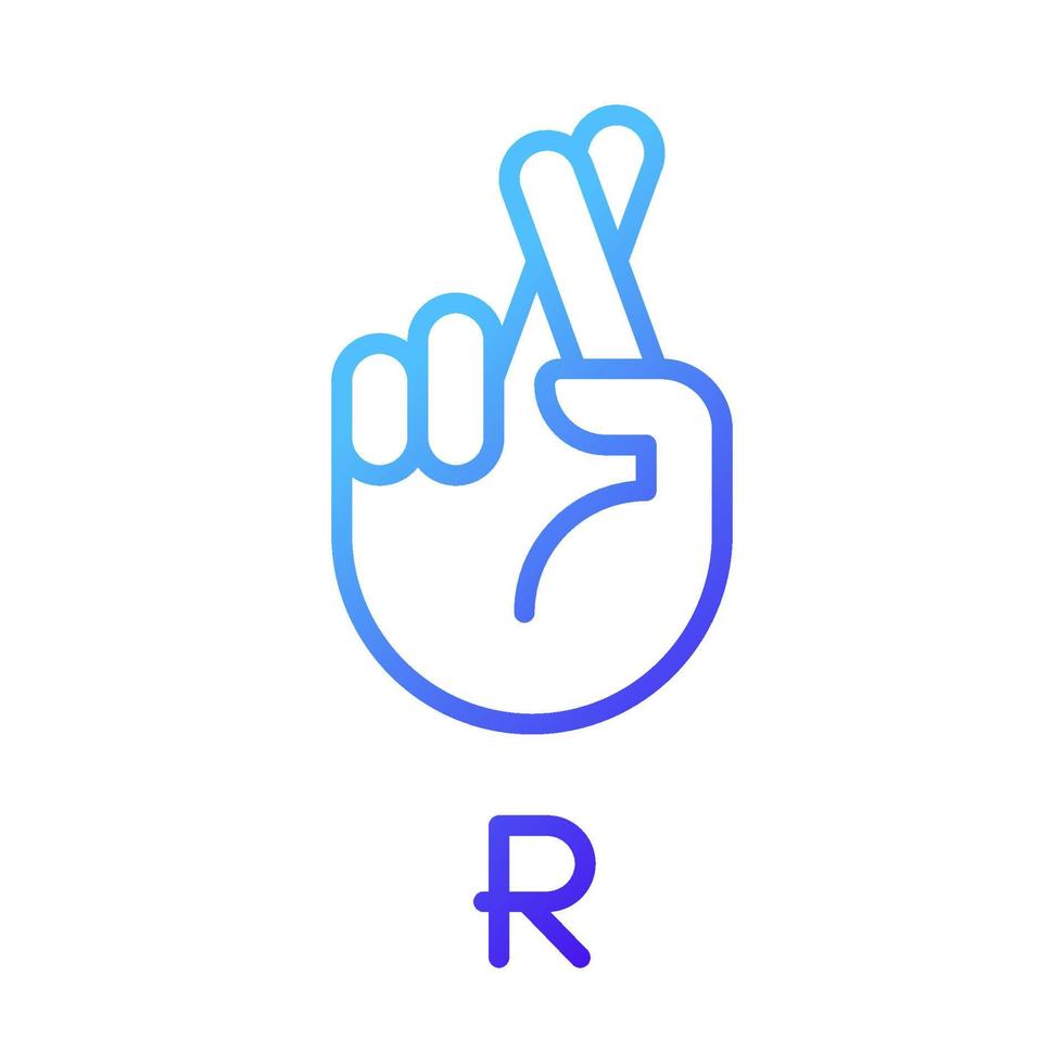 letra r em linguagem de sinais americana pixel ícone de vetor linear gradiente perfeito