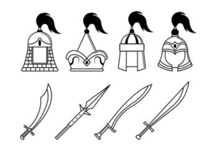 conjunto de ícones de equipamentos guerreiros mongol vetor