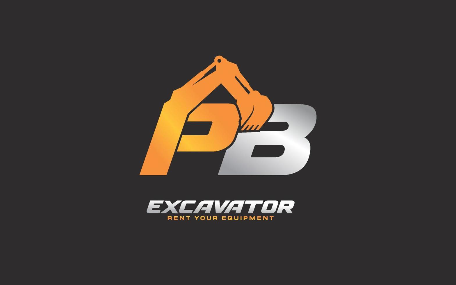 pb logo escavadeira para construtora. ilustração vetorial de modelo de equipamento pesado para sua marca. vetor