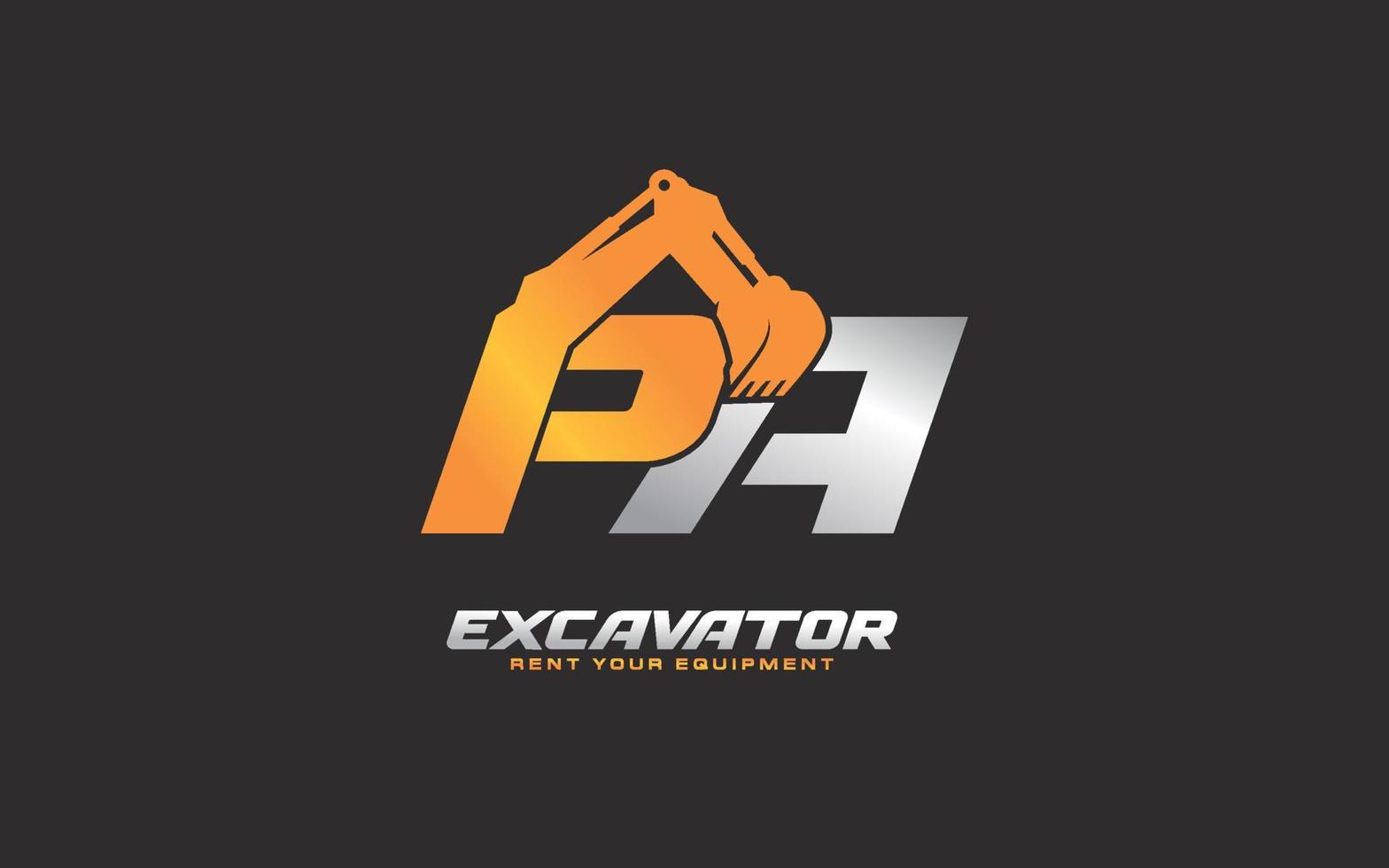 pa logo escavadeira para construtora. ilustração vetorial de modelo de equipamento pesado para sua marca. vetor