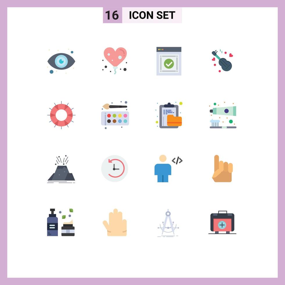 conjunto de 16 sinais de símbolos de ícones de interface do usuário modernos para salva-vidas ajudam o pacote editável de canções de amor de sucesso de elementos de design de vetores criativos