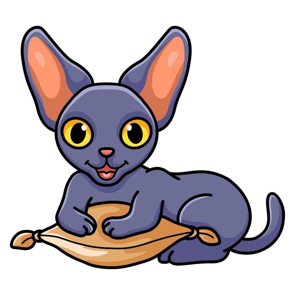 desenho de gato peterbald fofo no travesseiro vetor