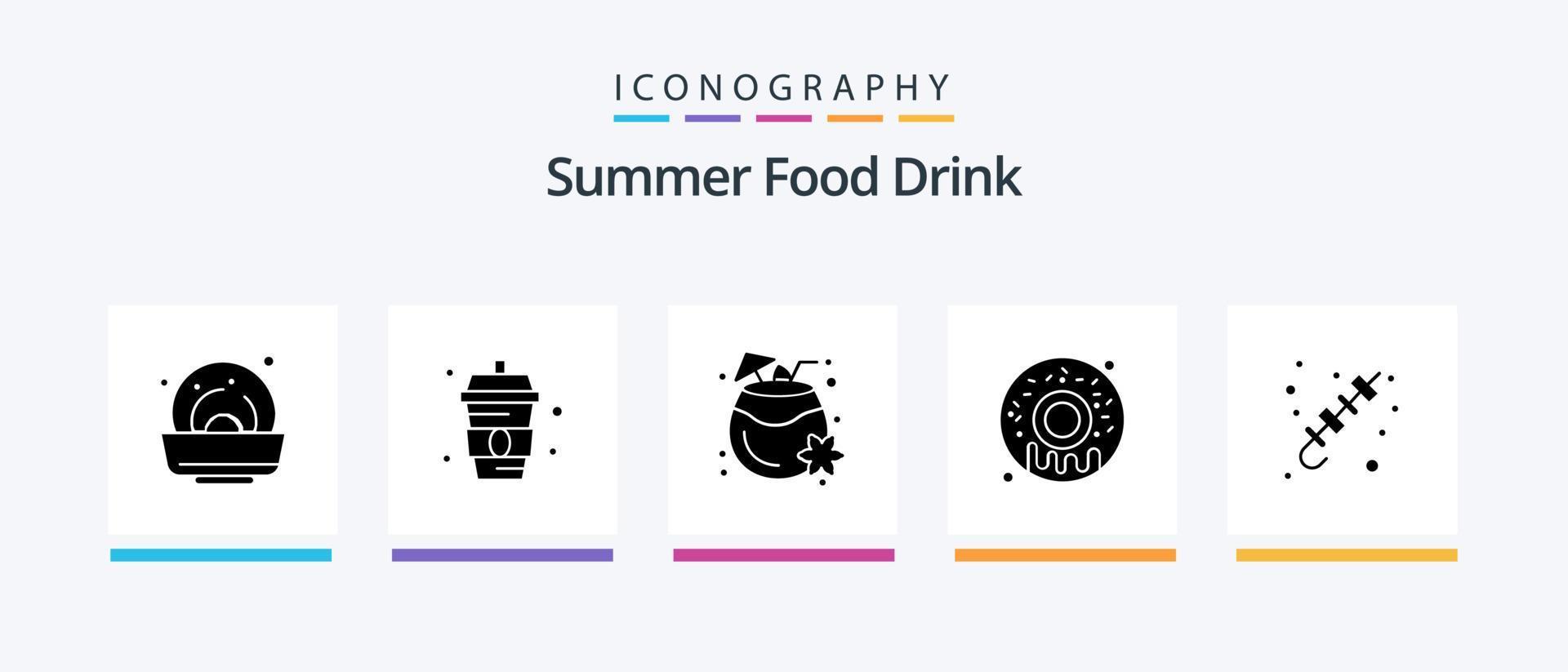 pacote de ícones de glyph 5 de bebida de comida de verão, incluindo comida grelhada. churrasco. suco de coco. churrasco. doce. design de ícones criativos vetor