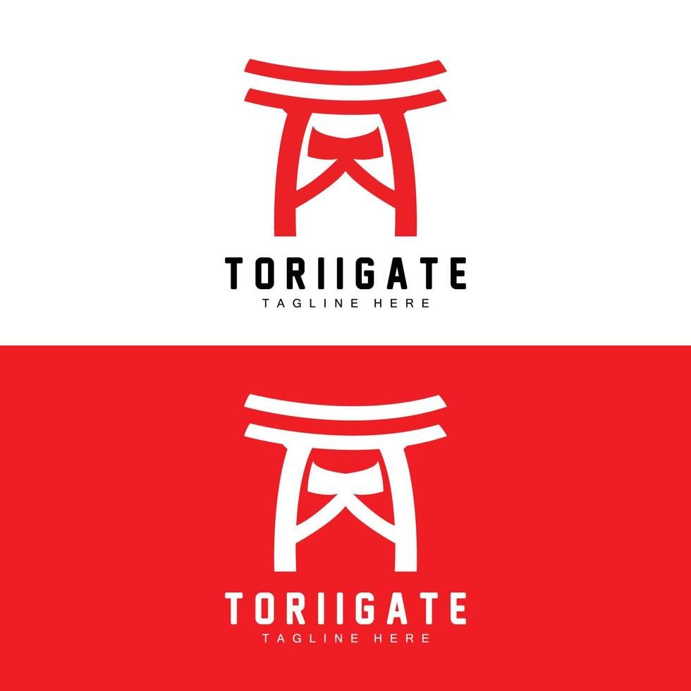 logotipo do portão torii, vetor de ícone do portão da história japonesa, ilustração chinesa, modelo de marca da empresa de design de madeira