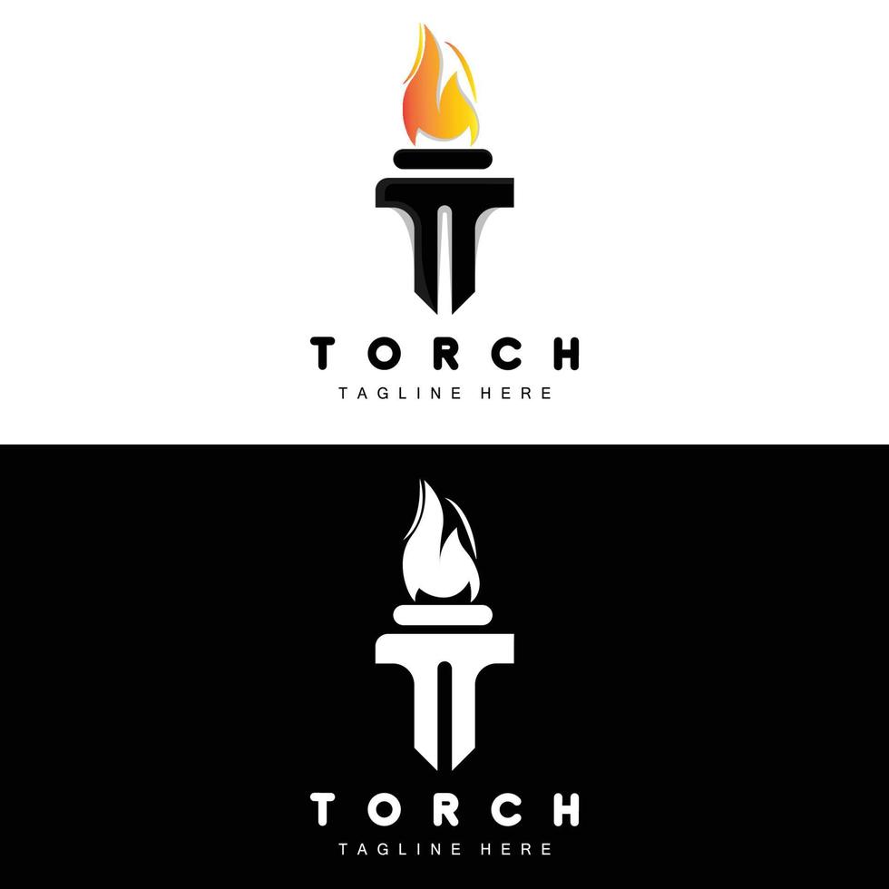 logotipo da tocha, design de fogo, logotipo da carta, ícone da marca do produto vetor