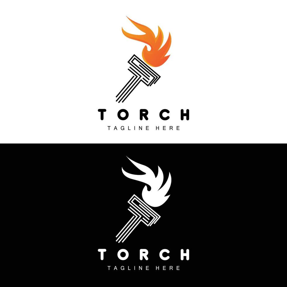 logotipo da tocha, design de fogo, logotipo da carta, ícone da marca do produto vetor