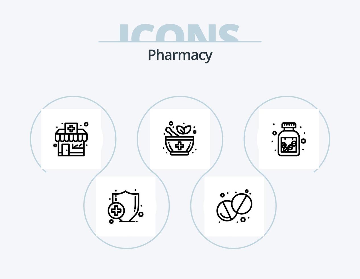 design de ícones do pacote de 5 ícones da linha de farmácia. . farmacia. cuidados de saúde. saúde. seguro vetor