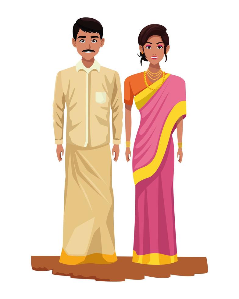 personagens de desenhos animados de casal indiano vetor