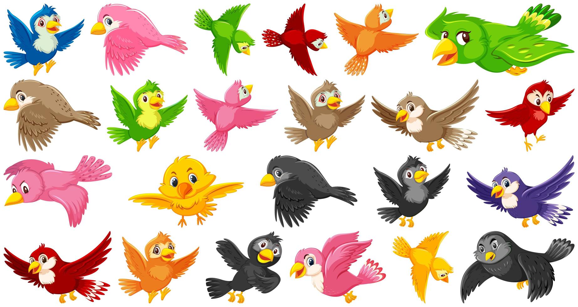 conjunto de personagem de desenho animado de pássaro vetor