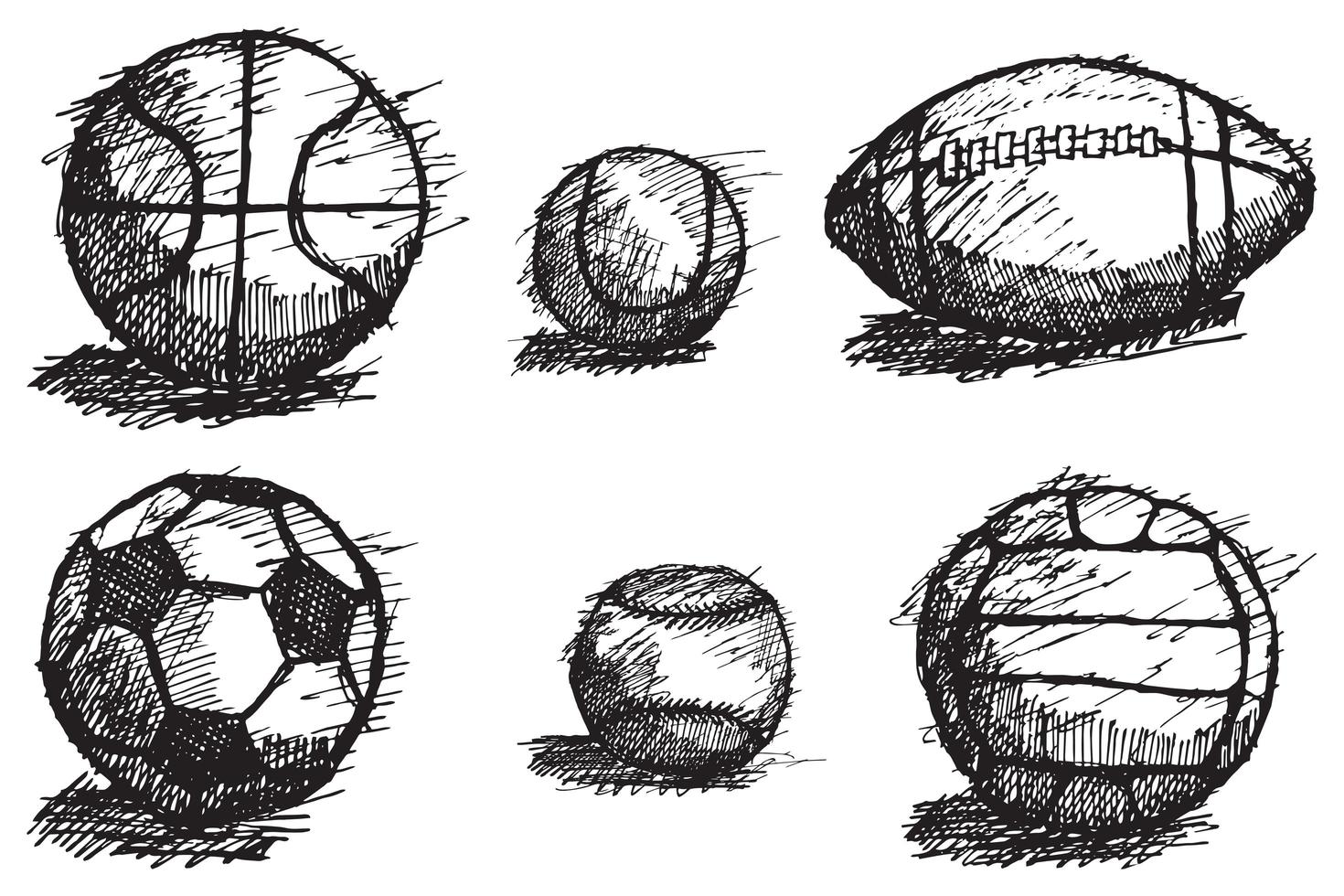 esboço de bola definido com sombra no chão isolada vetor