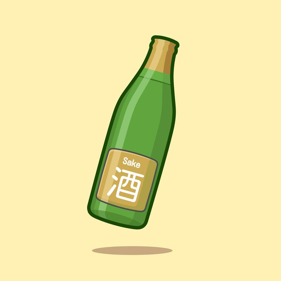 ilustração de ícone do vetor dos desenhos animados de garrafa de saquê verde flutuante