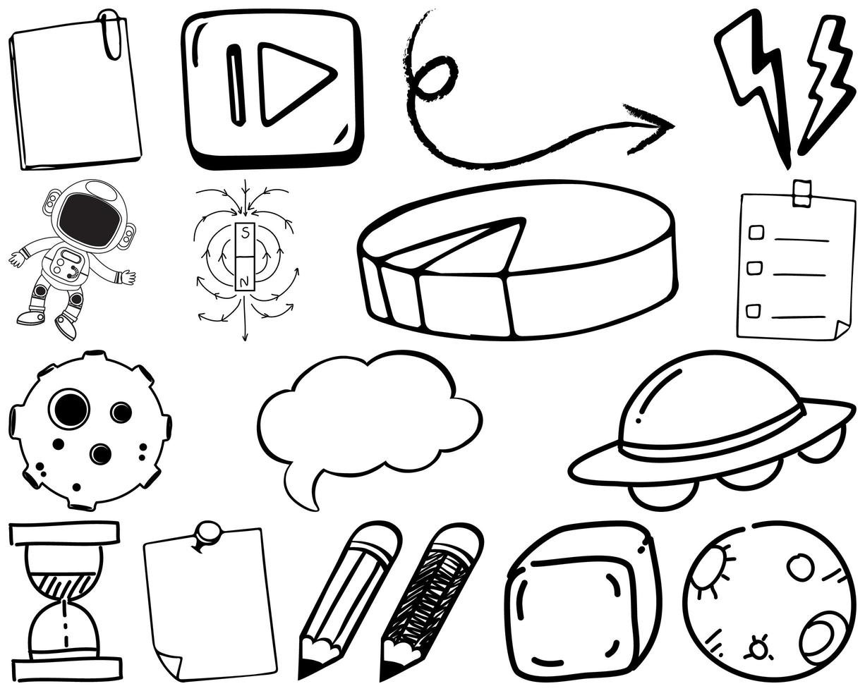 conjunto de item e símbolo desenhado à mão doodle vetor