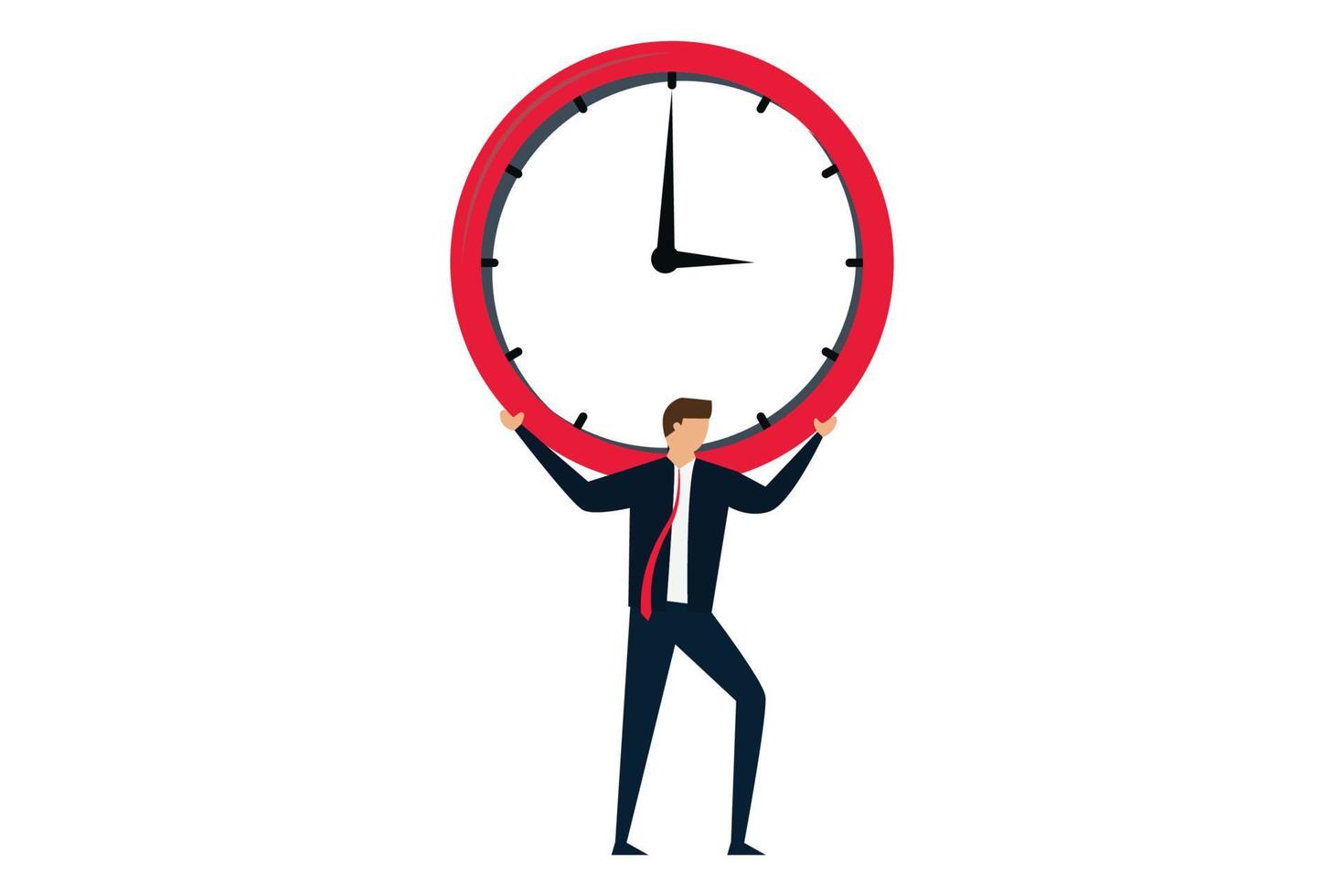 falha de gerenciamento de tempo, homem de salário de empresário deprimido carrega grande carga de relógio vetor