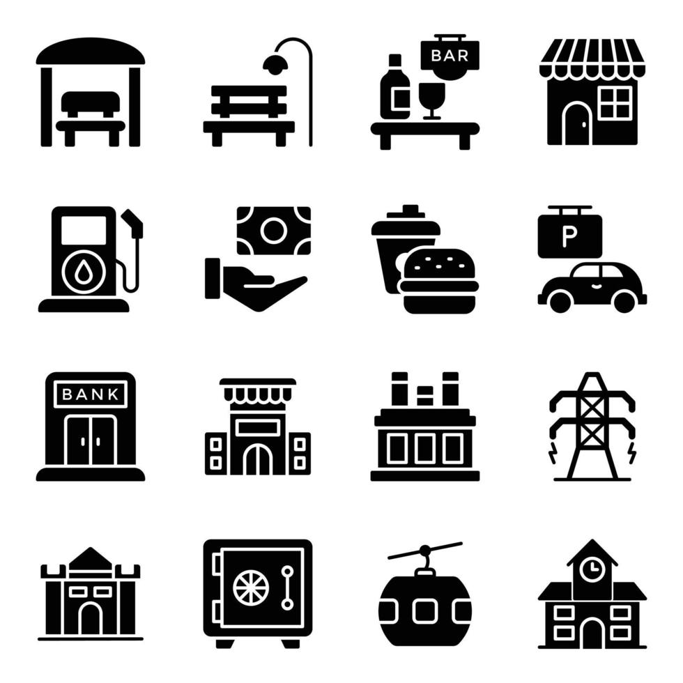 pacote de ícones de elementos da cidade vetor