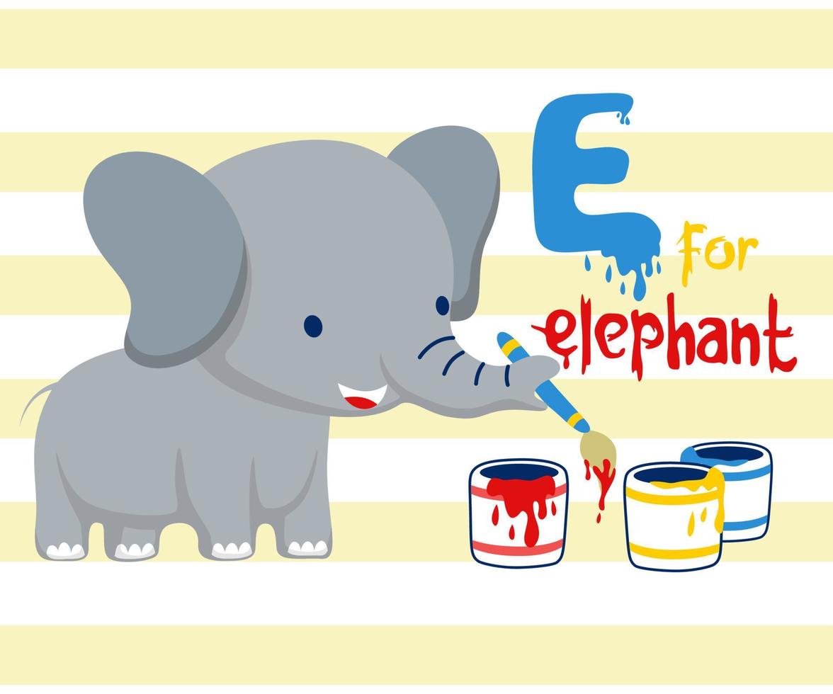 ilustração vetorial de pintura de elefante de desenho animado, educação para crianças vetor