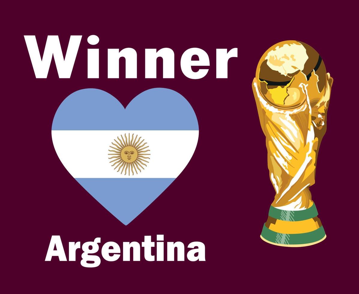 bandeira argentina vencedor do coração com nomes e troféu final da copa do mundo design de símbolo de futebol vetor da américa latina ilustração de times de futebol de países da américa latina