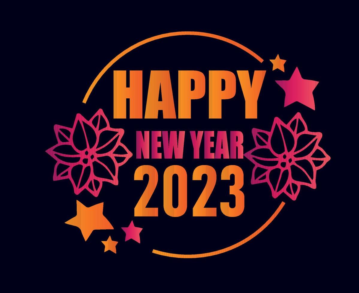 2023 feliz ano novo design de ilustração vetorial abstrata de férias rosa e laranja com fundo azul vetor