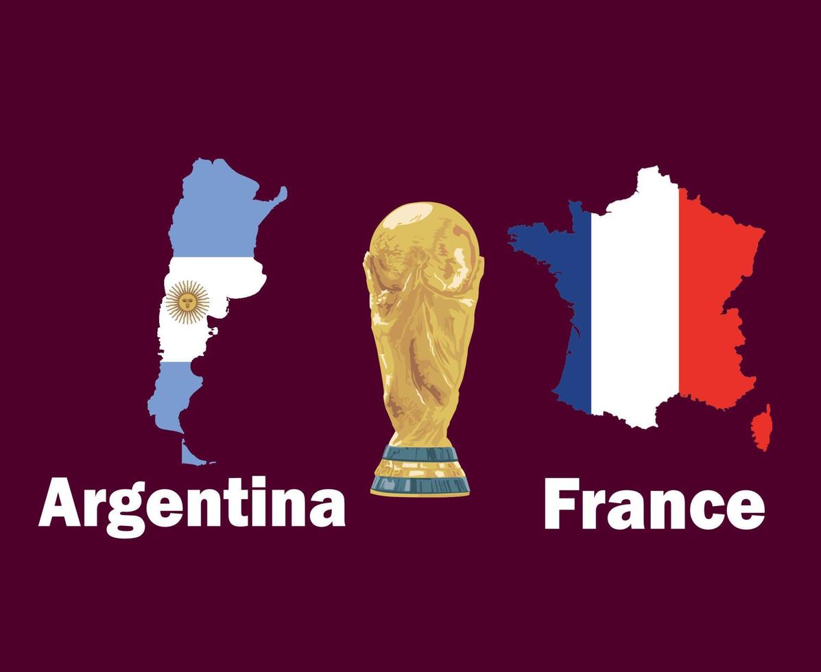 argentina vs frança mapa bandeira com troféu da copa do mundo design de símbolo de futebol final américa latina e europa vetor ilustração de times de futebol de países latino-americanos e europeus