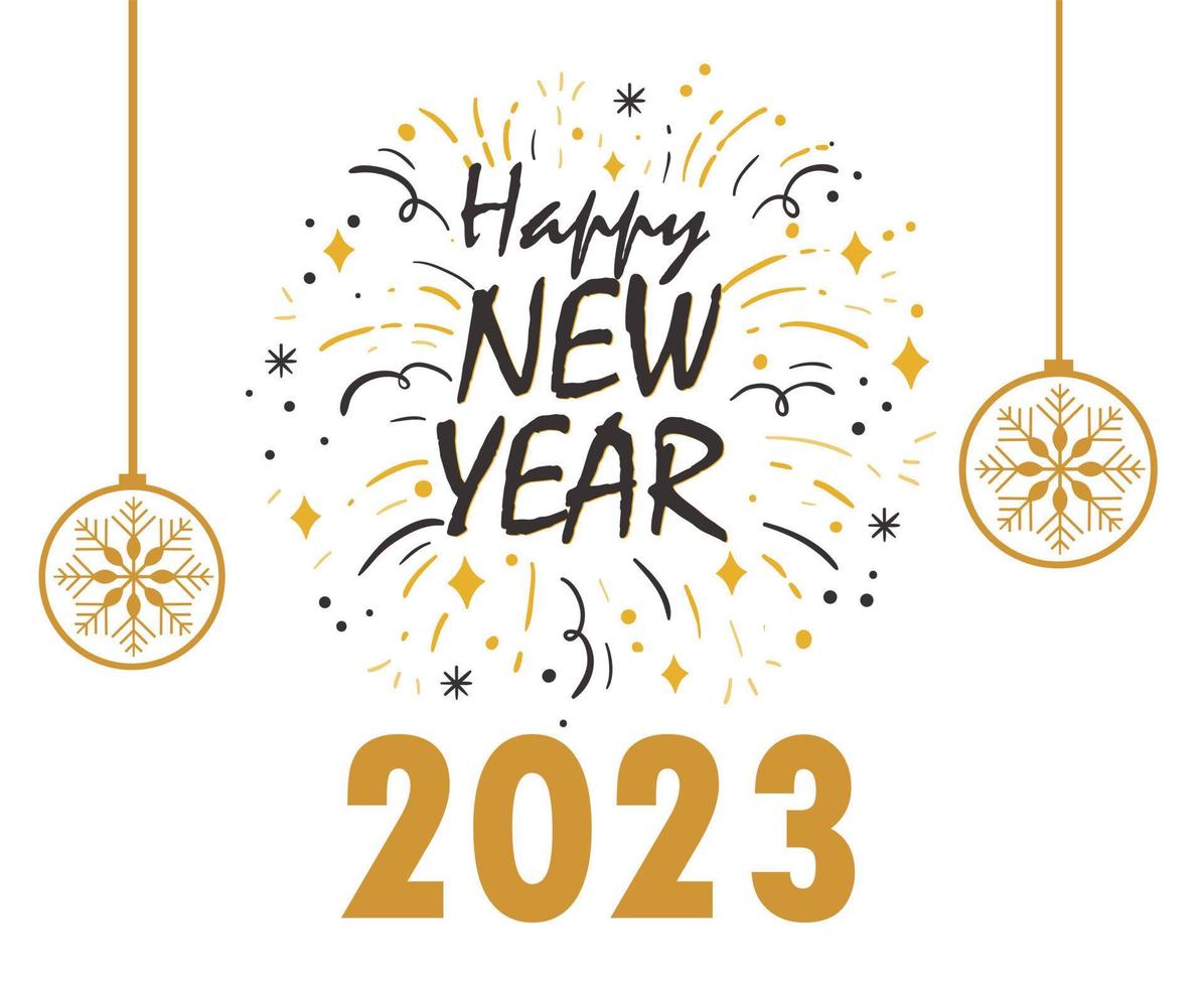 feliz ano novo 2023 design de ilustração vetorial abstrata de feriado amarelo e marrom com fundo branco vetor