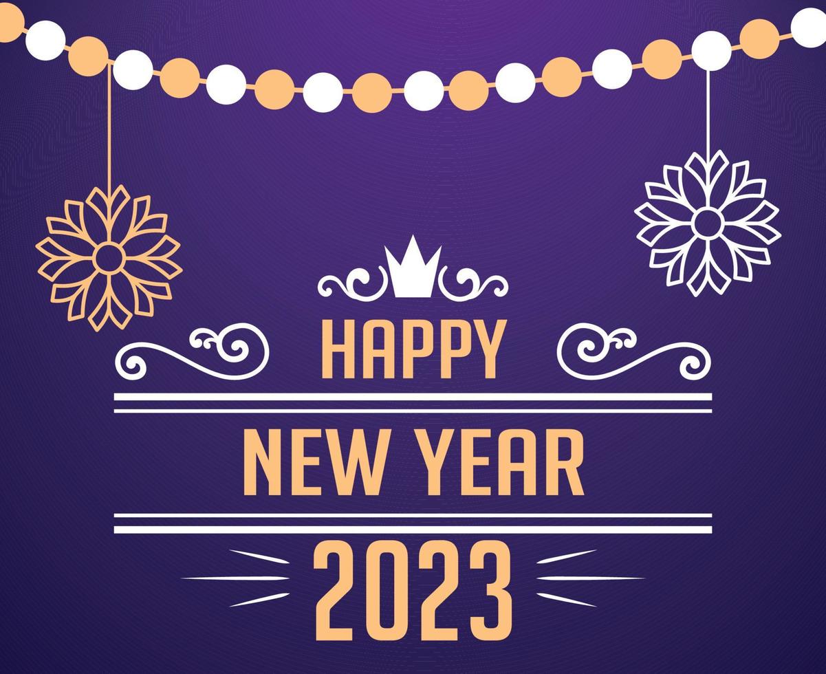 2023 feliz ano novo design abstrato ilustração em vetor branco e marrom com fundo roxo