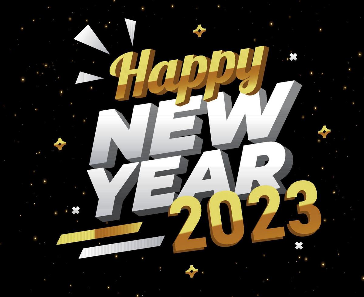 2023 feliz ano novo design de ilustração vetorial de feriado abstrato ouro e branco com fundo preto vetor