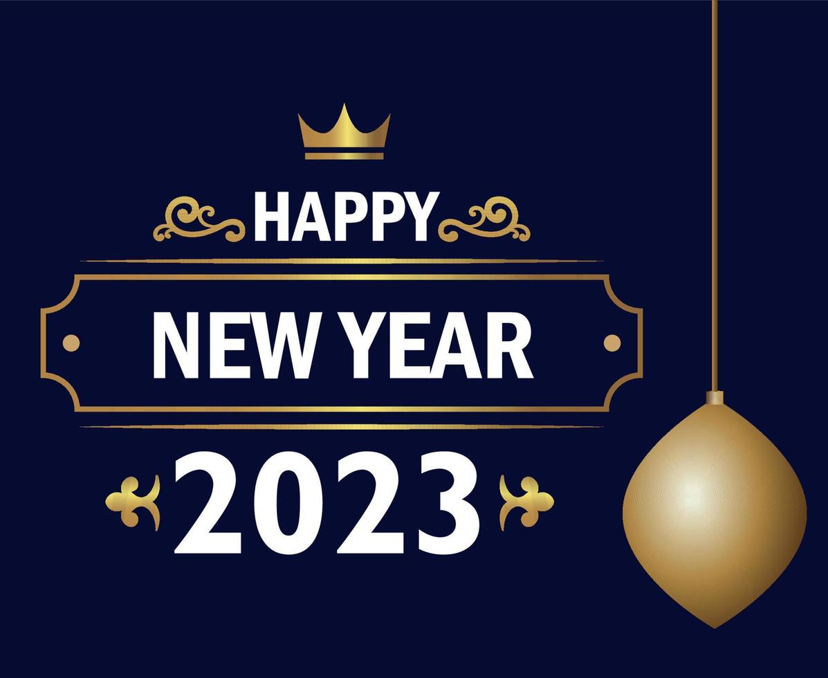 feliz ano novo 2023 feriado design abstrato ilustração vetorial branco e dourado com fundo azul vetor