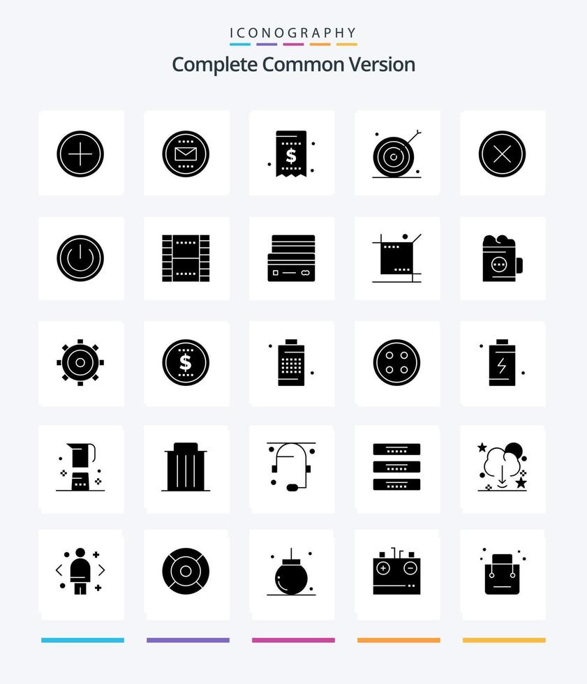versão comum completa criativa 25 glifo pacote de ícones pretos sólidos, como gol. publicidade. carta. Forma de pagamento. fatura vetor
