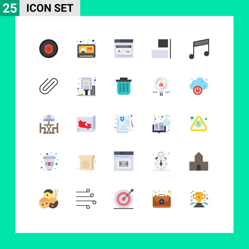 conjunto de 25 sinais de símbolos de ícones de interface do usuário modernos para interface de mídia de música álbum horizontal elementos de design de vetores editáveis