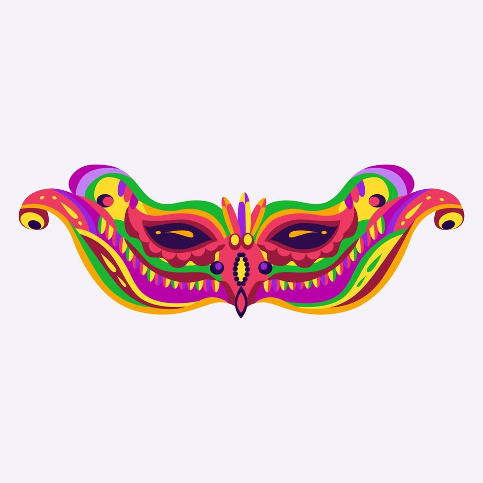 conceito de feriado de carnaval feliz com uma máscara musical com penas. mascara de carnaval. ilustração vetorial. vetor