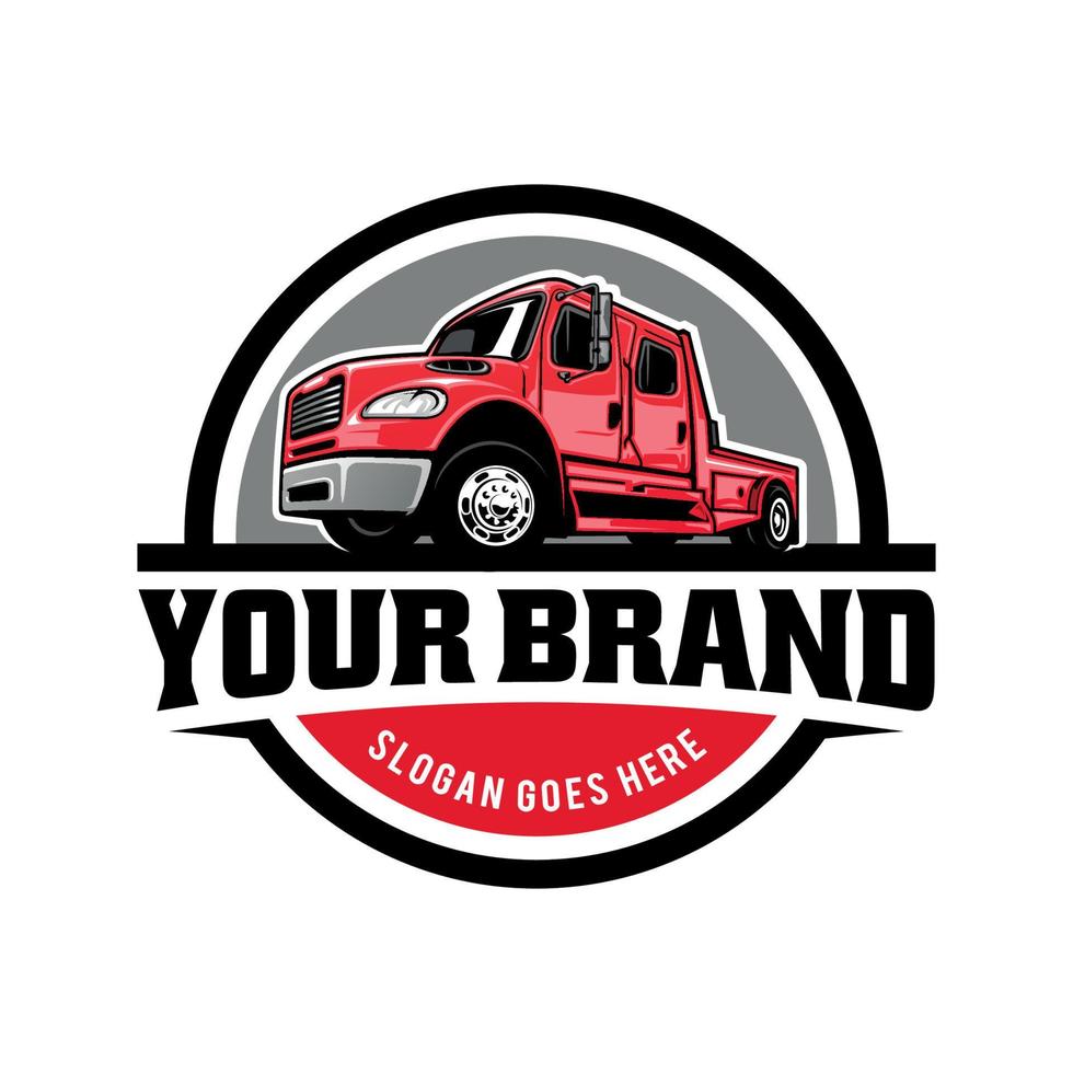 serviço de reboque, vetor de logotipo de ilustração de caminhão de cama plana