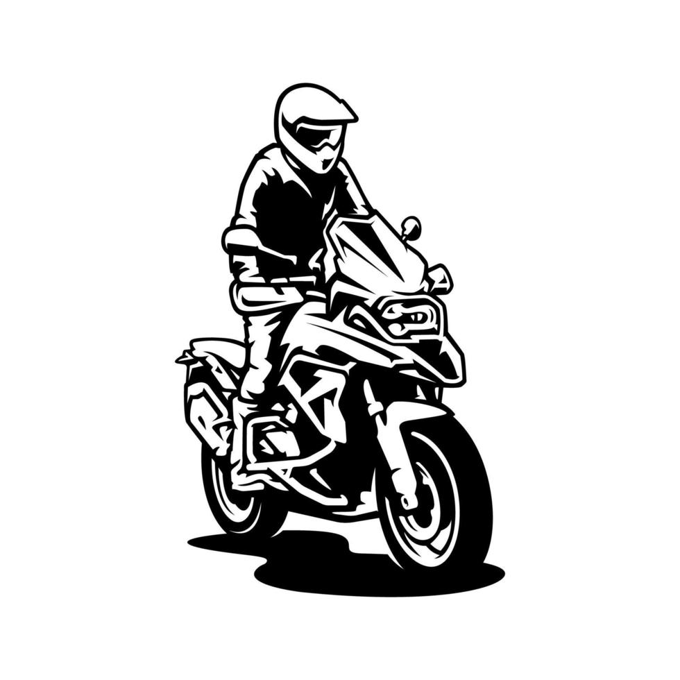 silhueta de motociclista montando vetor de logotipo de ilustração de moto de aventura