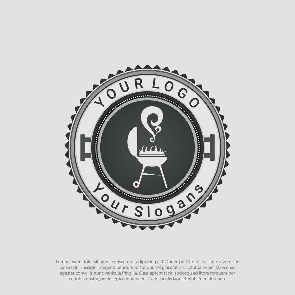 grelha de churrasco rústica retrô vintage, churrasco, conceito de distintivo vetor de design de logotipo de carimbo de rótulo de churrasco