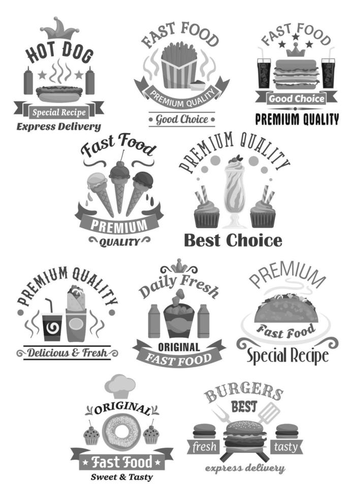 conjunto de ícones vetoriais de restaurante de fast food vetor