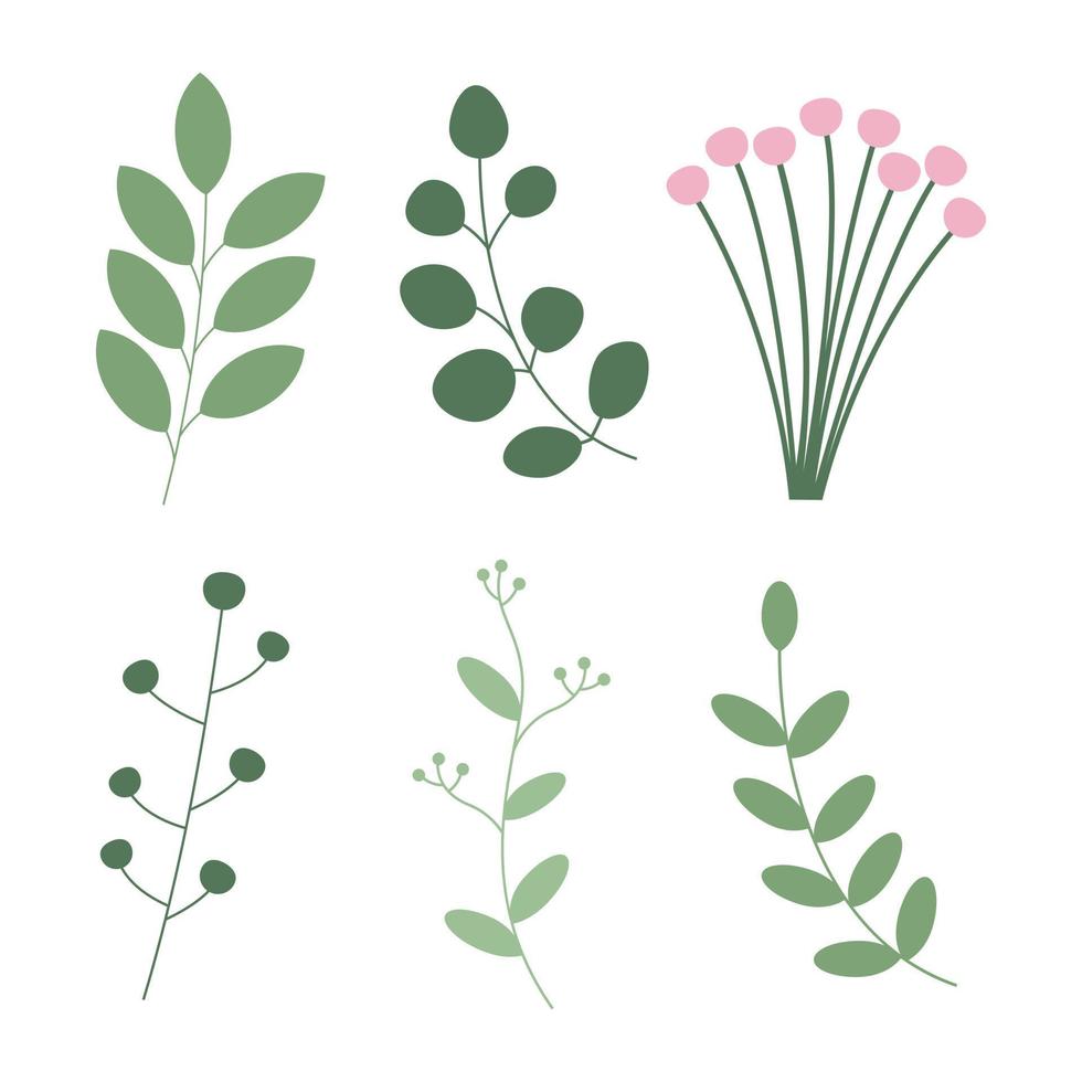 conjunto de flores e plantas em estilo simples vetor