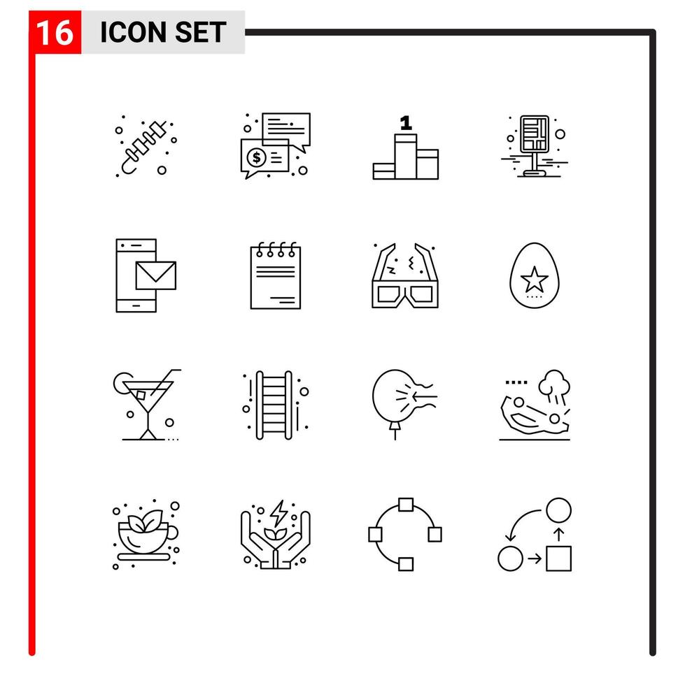 grupo de 16 contornos modernos definidos para mensagens de mapa de ruas, realização de destino, elementos de design de vetores editáveis