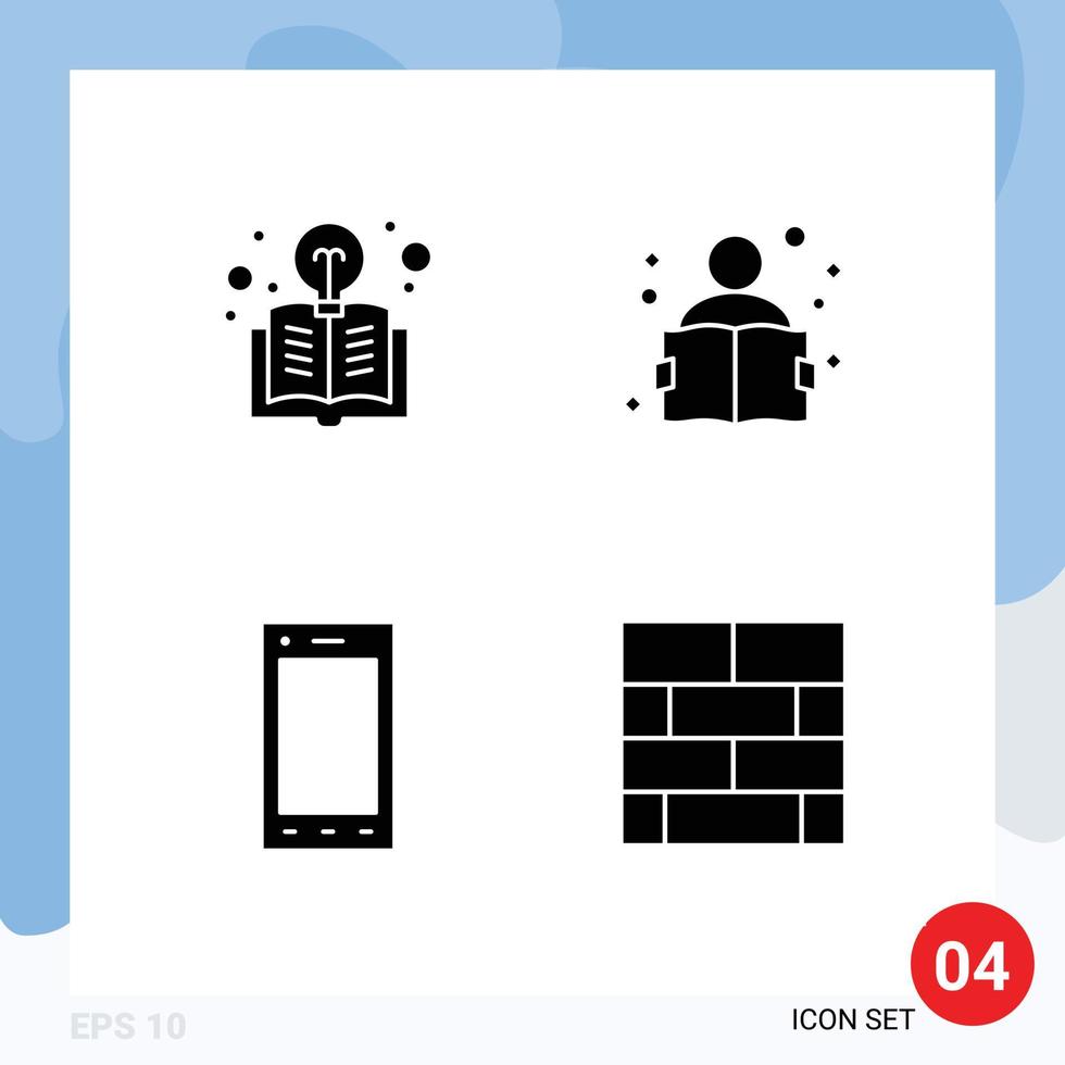 conjunto de 4 sinais de símbolos de ícones de interface do usuário modernos para livro ipad lâmpada de leitura tablet elementos de design de vetores editáveis