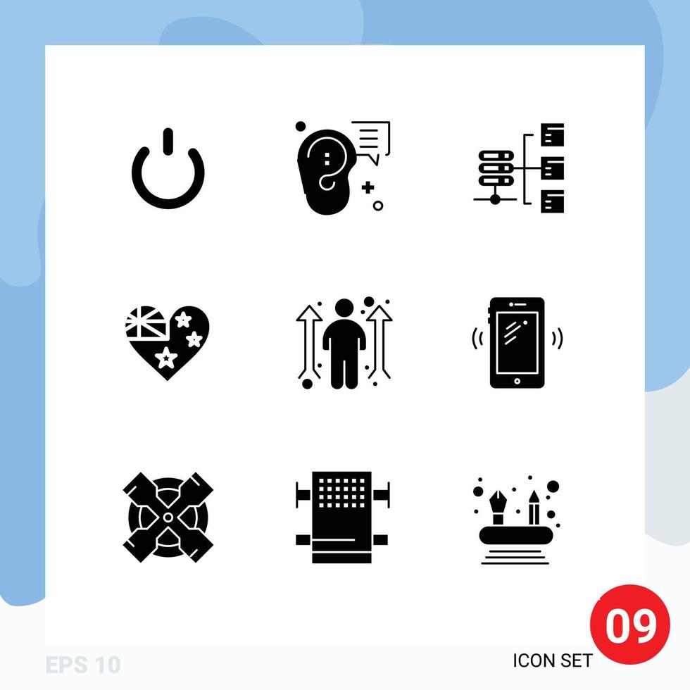 9 pacote de glifos sólidos de interface de usuário de sinais e símbolos modernos de bandeira de oportunidade de negócios elementos de design de vetores sociais editáveis