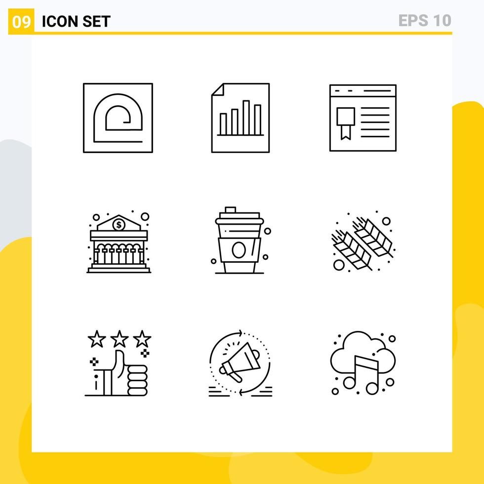 pacote de ícones de vetores de ações de 9 sinais e símbolos de linha para desenvolvimento de sites de relatórios bancários financeiros, elementos de design de vetores editáveis