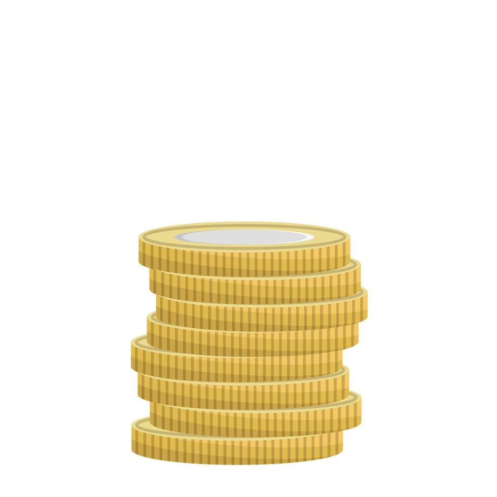 pilha de moedas de ouro, vetor plano, isolar em branco